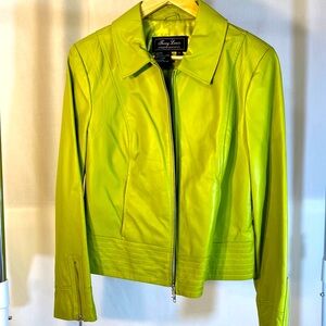 Terry Lewis Lime Green 100% Leather Long Sleeve Full Zip Boxy Jacket Size Medium